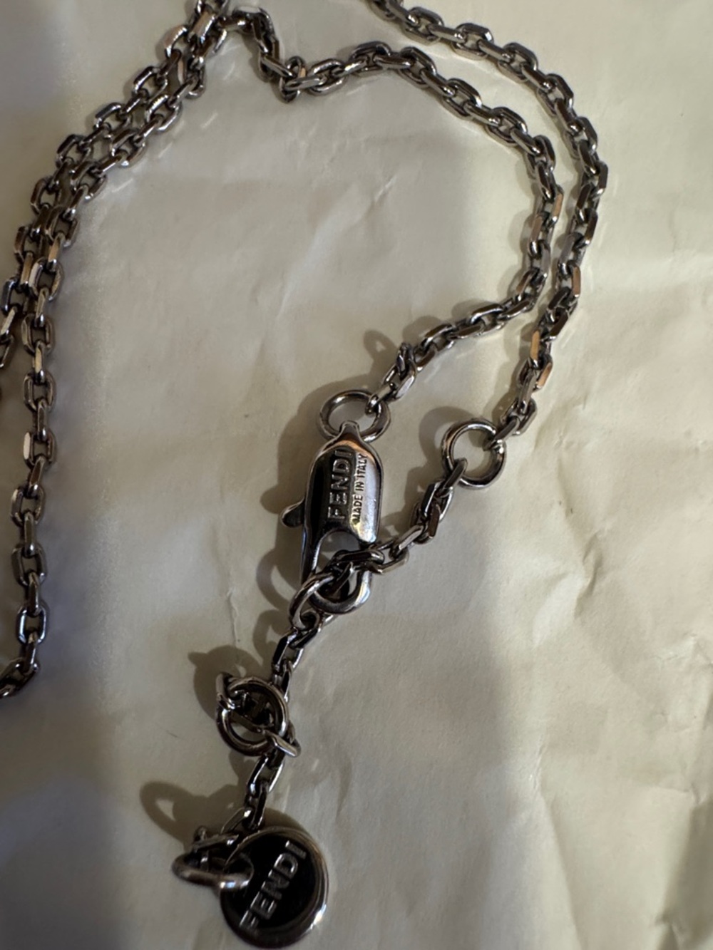 Fendi Shadow Necklace with a square pendant cable link chain, Palladium finish - Picture 9 of 11
